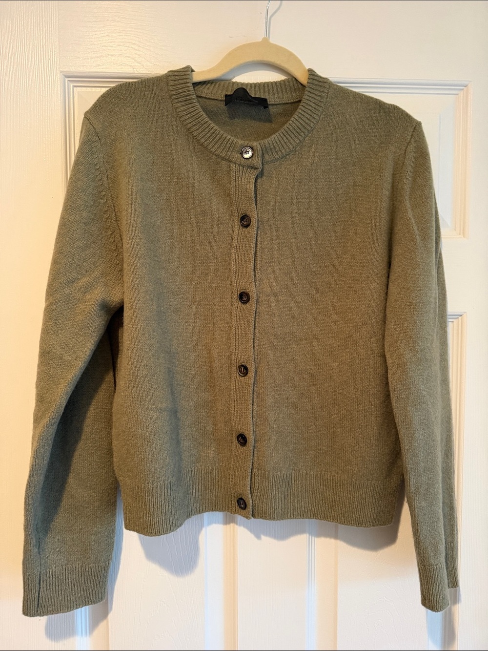 Zara Cashmere and Wool Olive Button-Up Crewneck Cardigan
